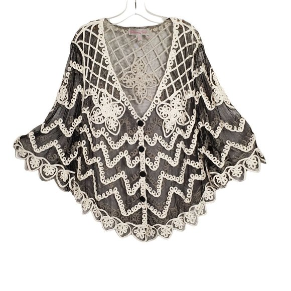 Pretty Angel XL Jacket Silk Lace Embellished Soutache Button Front Layer Sheer - Picture 2 of 10